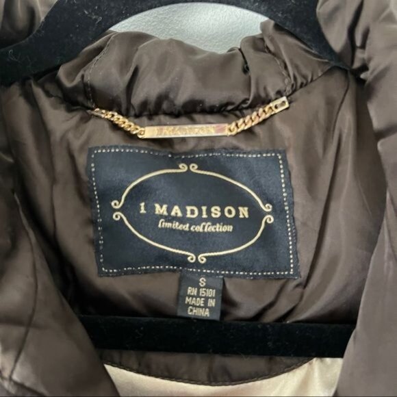 1 Madison Limited Collection Long Puffer Coat Fox Fur Trimmed Hood Brown Size S - Picture 3 of 8